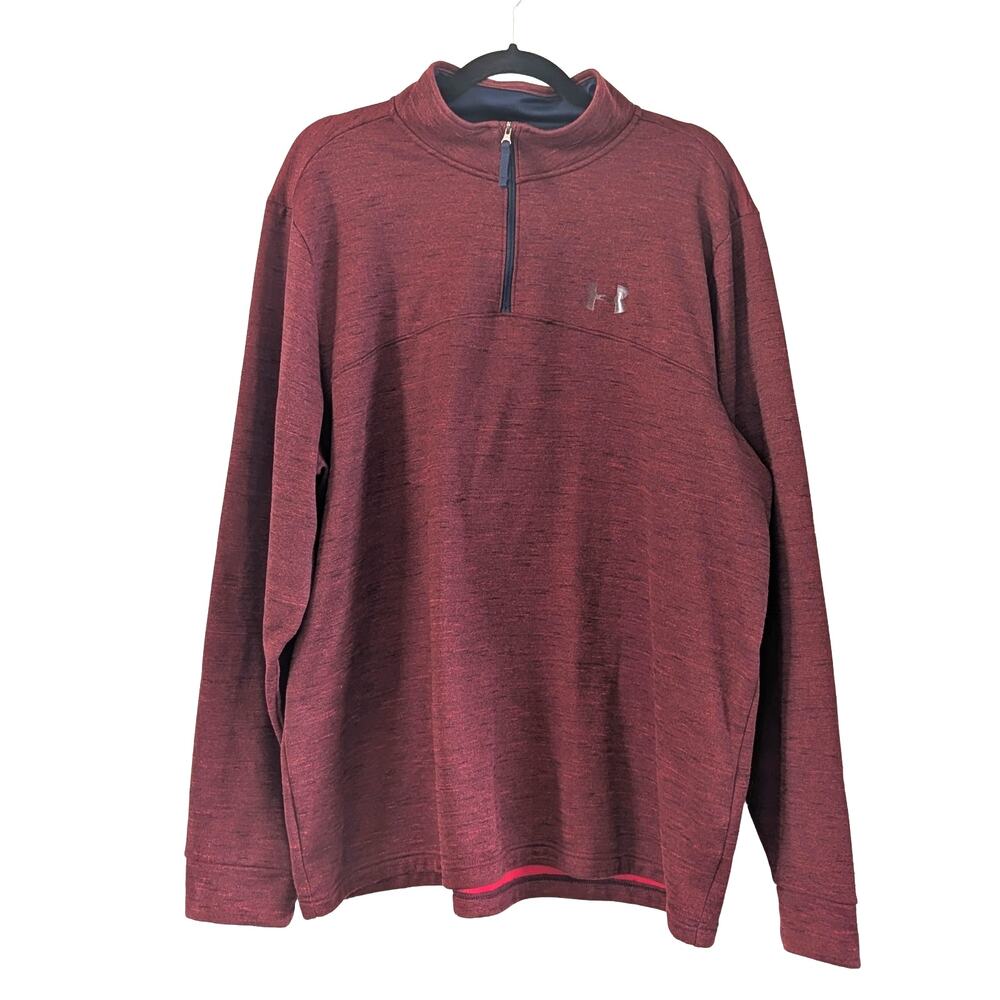 Under Armour Quarter Zip Pullover XXL Red Heather Navy Men's Athletic Sweater